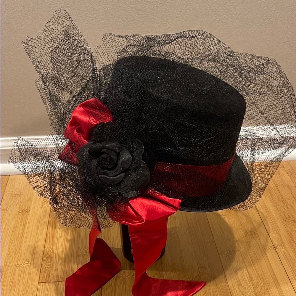 Elegant Black and Red Women's Hat with Floral Detail